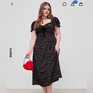 Cider Woven Sweetheart Floral Bowknot Puff Sleeve MIDI Dress size 4xl. NWOT.